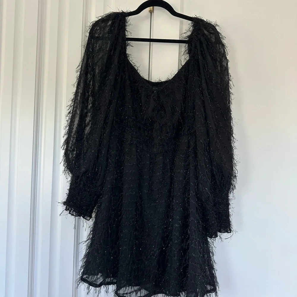 ASOS DESIGN fluffy mini dress with ruched bust and shirred cuffs in black - Picture 3 of 8